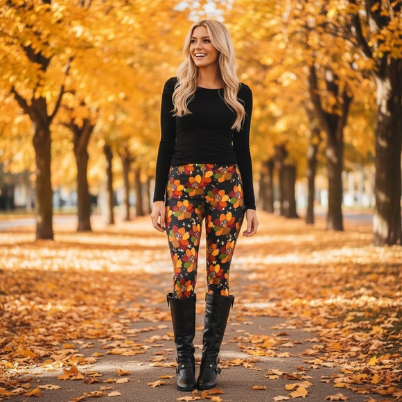 NEW Womens Thanksgiving Turkey Leggings Luxury Soft Fall Yoga Pants Sizes OS/TC - Picture 4 of 11